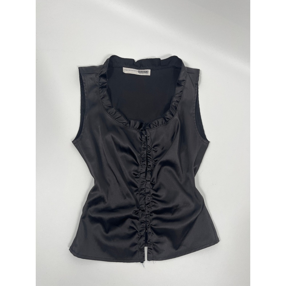 Vintage Y2K Womens Vest XS‎ Black Ruffle Dark Romantic Fairy Grunge Whimsigoth